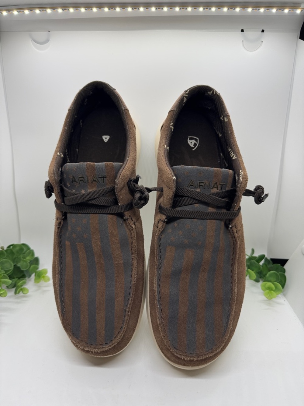 Ariat Hilo Slip on Casual Shoes Brown Bomber Suede Flag USA 10050974 Mens 11D